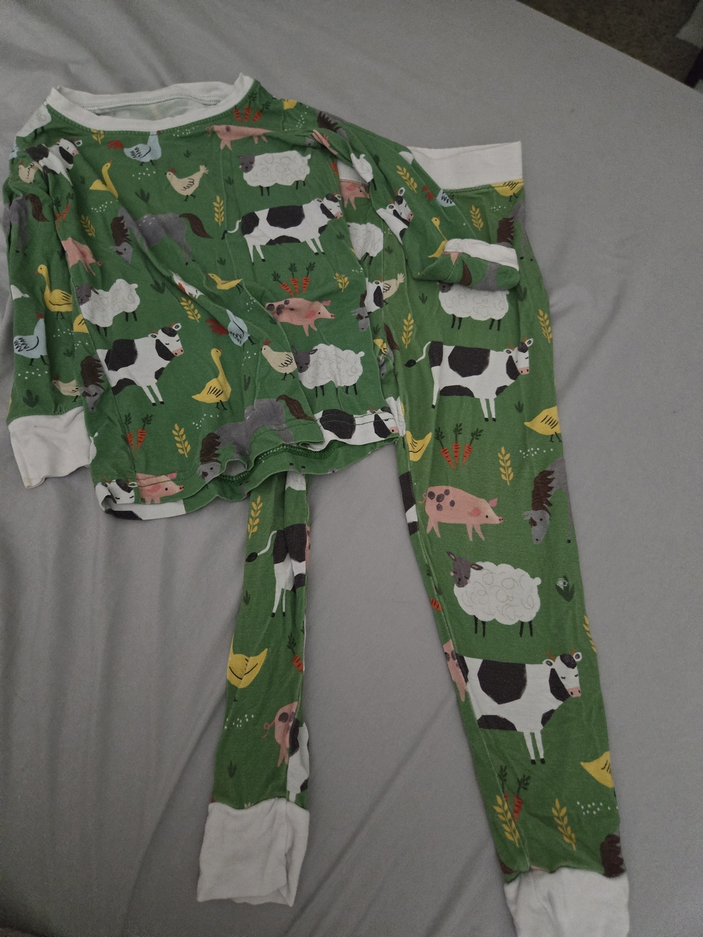 Little Sleepies Green Farm Animal Pajama Set with White Trim